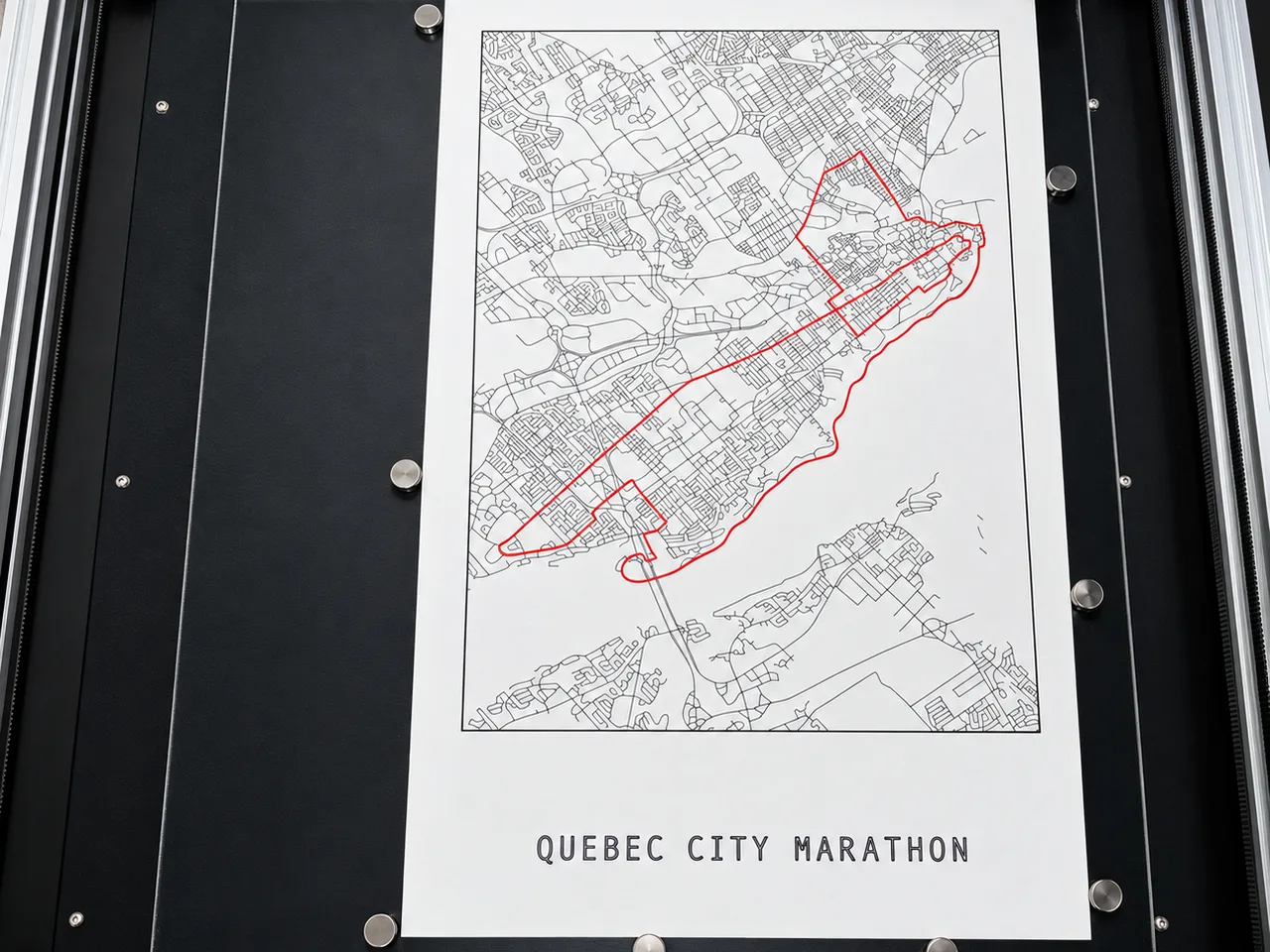 A finished race map lying on the pen plotter's table